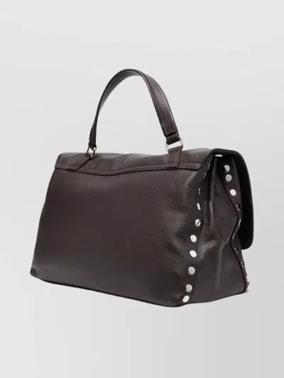 Zanellato Large Leather Tote Bag With Silver Hardware In Brown