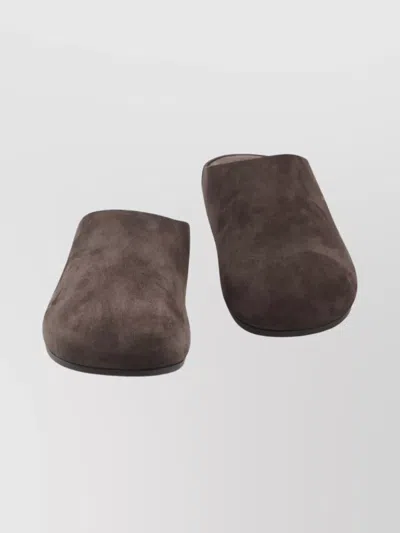 The Row Hudson Suede Leather Slide Sandal In Brown