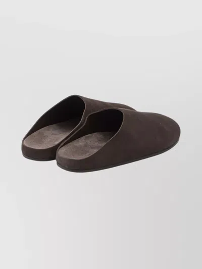 The Row Hudson Suede Leather Slide Sandal In Brown