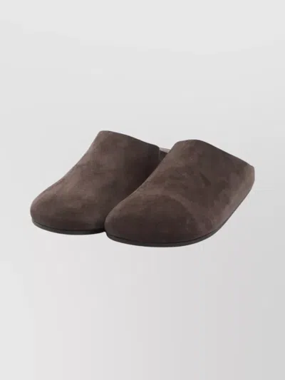 The Row Hudson Suede Leather Slide Sandal In Brown