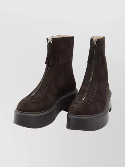 The Row Platform Sole Round Toe Ankle Boots In Brown