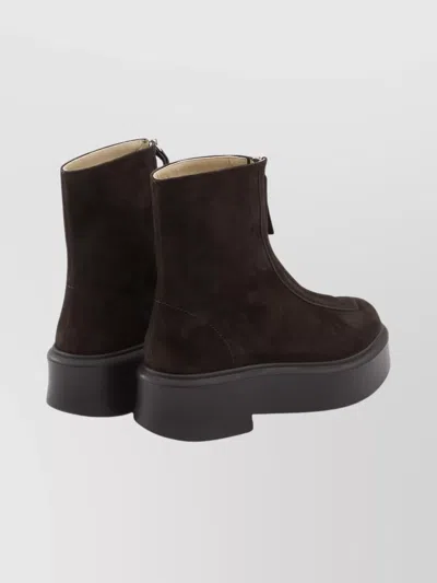 The Row Platform Sole Round Toe Ankle Boots In Brown