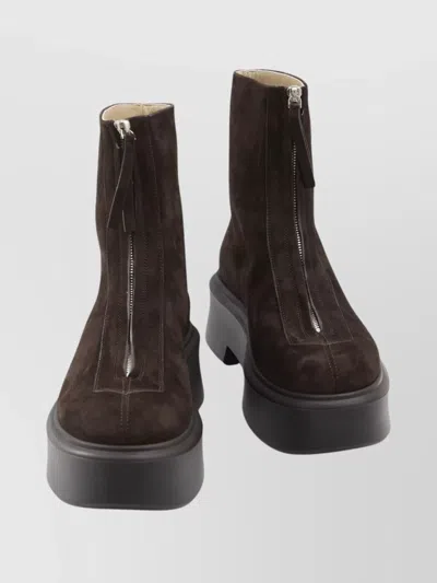 The Row Platform Sole Round Toe Ankle Boots In Brown
