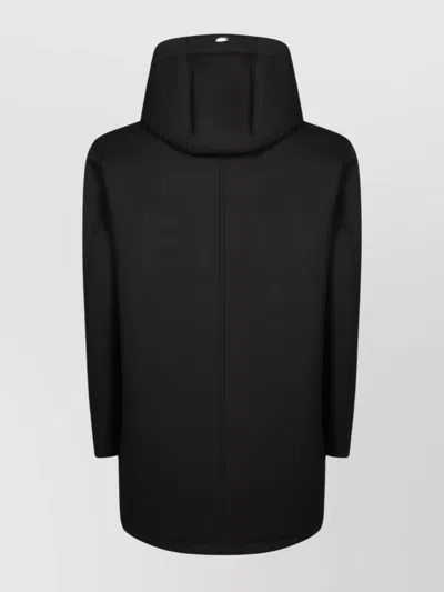 Herno Long Scuba Jacket With Hood And Side Zip Pockets In Black
