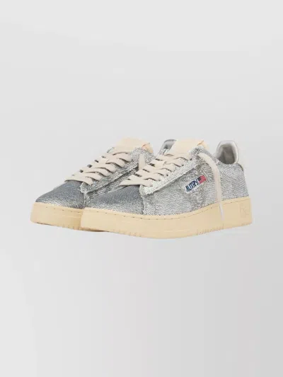Autry Dallas Low Sparkling Sneakers In Silver And White Sequins Shoes In Silver