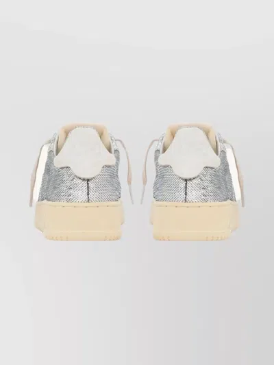 Autry Dallas Low Sparkling Sneakers In Silver And White Sequins Shoes In Silver