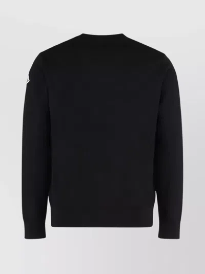 Moncler Cotton Knit Sweater Featuring Embroidery In Black