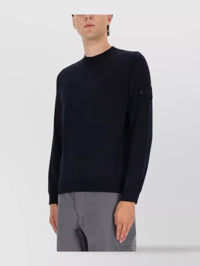 Stone Island Crew Neck Long Sleeve Ribbed Sweater In Black