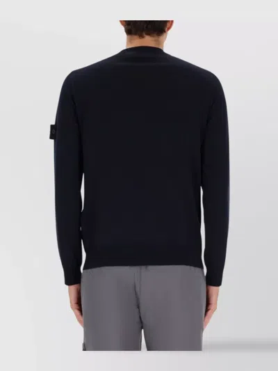 Stone Island Crew Neck Long Sleeve Ribbed Sweater In Black