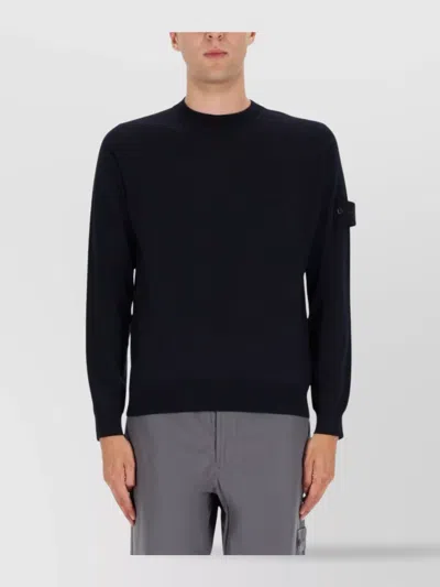Stone Island Crew Neck Long Sleeve Ribbed Sweater In Black