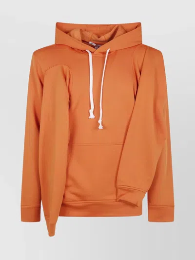 Comme Des Garçons Hooded Knit Sweatshirt Drawstring Detail In Orange