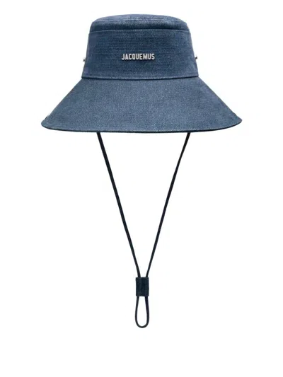 Jacquemus Wide Brim Hat With Button And Eyelet In Blue