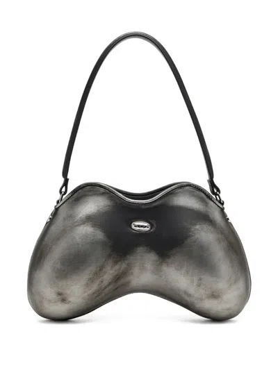 Diesel Double-d Shoulder Pu Shoulder Bag In Gray