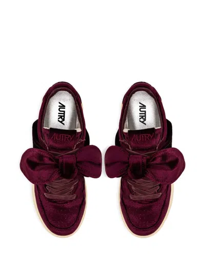 Autry Bordeaux Sneakers With Velcro Strap And Off-white Sole In Red