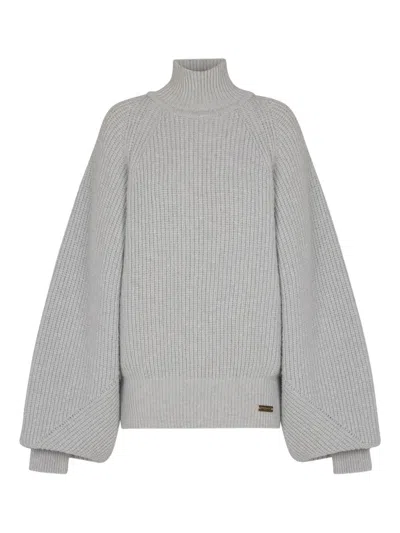 Balmain Oversized Turtleneck Ribbed Knit Sweater In Gray