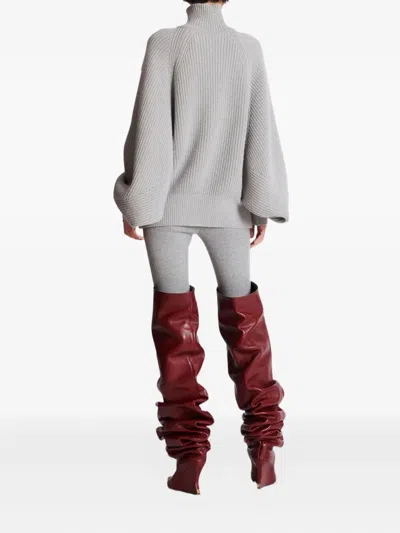 Balmain Oversized Turtleneck Ribbed Knit Sweater In Gray