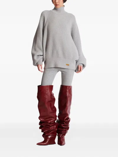 Balmain Oversized Turtleneck Ribbed Knit Sweater In Gray