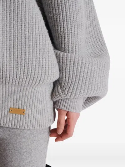 Balmain Oversized Turtleneck Ribbed Knit Sweater In Gray
