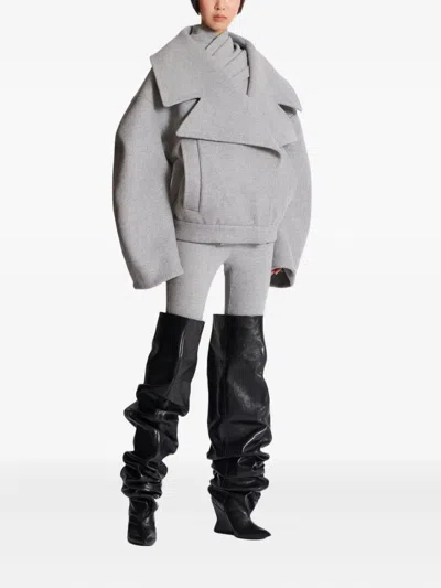 Balmain Oversized Wool Caban Featuring Pockets In Gray