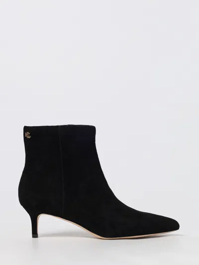 Ralph Lauren Mckay Black Suede Heeled Ankle Boots In Black