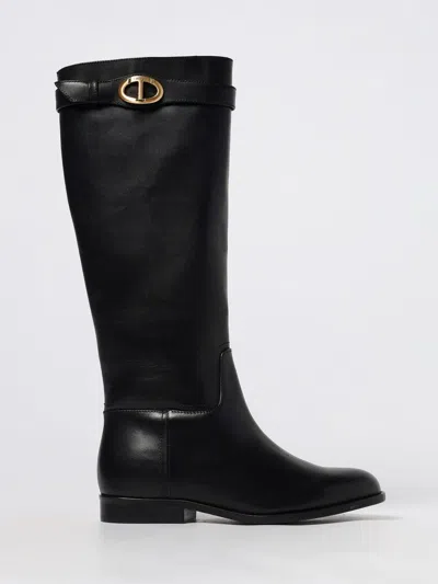 Twinset Oval T Knee-high Boots In Black