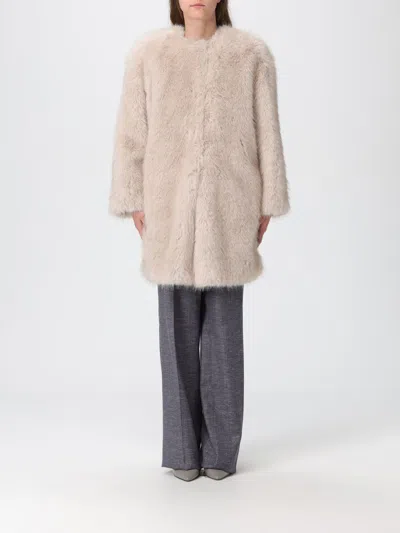 Max Mara Coat In Faux Fur In Neutral