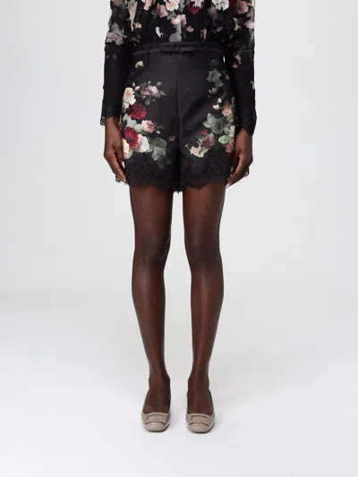 Zimmermann Belted Lace-trimmed Floral-print Silk And Cotton-blend Twill Shorts In Black