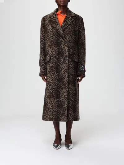 Msgm Leopard-print Single-breasted Coat In Brown