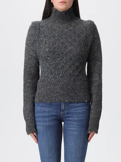 Pinko Knit Turtleneck With Cable Stitch In Gray