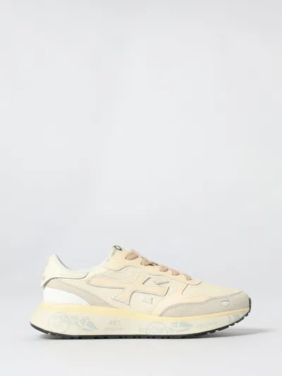 Premiata Light Beige Calf Leather Low-top Sneakers With Metallic Accents In Neutral