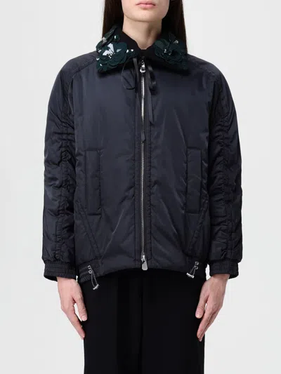 Pinko Clarinda Blue Jacket With Removable Sequin Collar And Drawstring Waist In Tech Fabric Woman In Blue