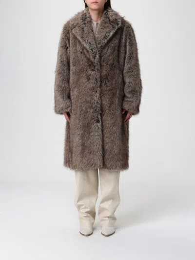 Liu •jo Long Synthetic Fur Coat In Brown