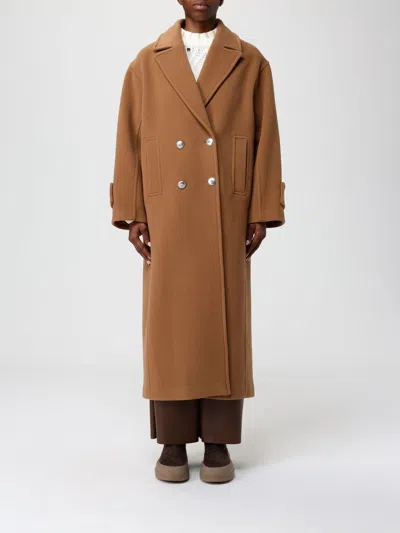 Pinko Long Double-breasted Wool-blend Cloth Coat In Brown