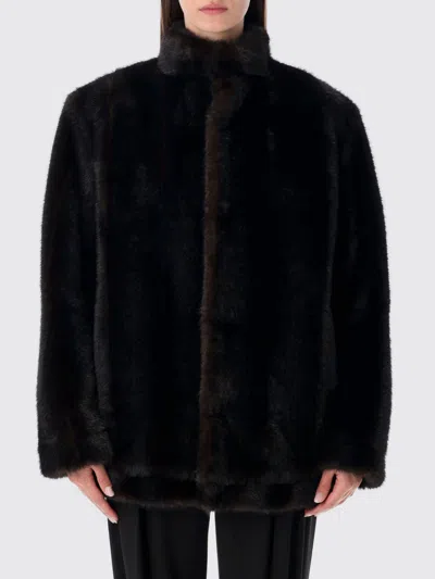 Mm6 Maison Margiela Luxurious Faux Fur High Collar Jacket In Black