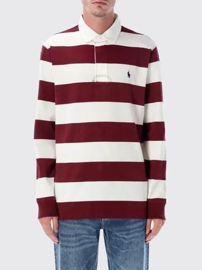 Polo Ralph Lauren Classic Fit Burgundy/cream Striped Polo Shirt In Burgundy