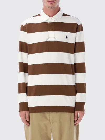 Polo Ralph Lauren Structured Fit Rugby Polo With Traditional Collar In Brown