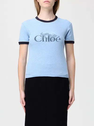 Chloé Chloè Logo Cotton T Shirt In Blue