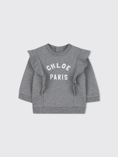 Chloé Grey Sweatshirt For Baby Girl With Logo In Gray