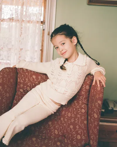 My Mum Made It Mini Buttoned Lace Knit Pullover In Neutral