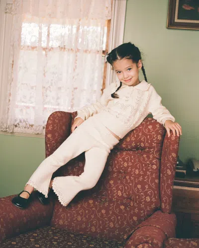 My Mum Made It Mini Buttoned Lace Knit Pullover In Neutral