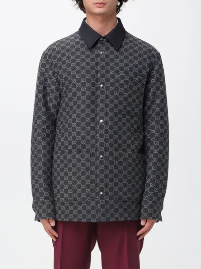 Gucci Collared Flannel Jacket Featuring Embroidered Pattern In Black