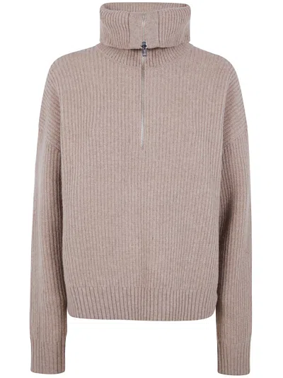 Filippa K 'ribbed' Wool Half Zip Sweater In Neutral