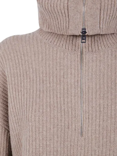 Filippa K 'ribbed' Wool Half Zip Sweater In Neutral