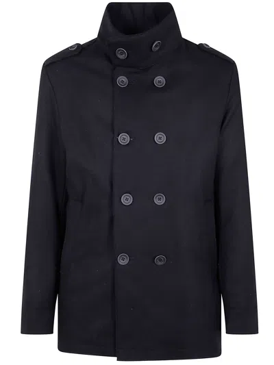 Herno Tailored Black Wool Blend Coat In Black