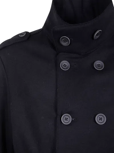 Herno Tailored Black Wool Blend Coat In Black