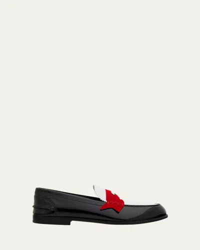 Christian Louboutin Donna Patent Red Sole Penny Loafers In Black