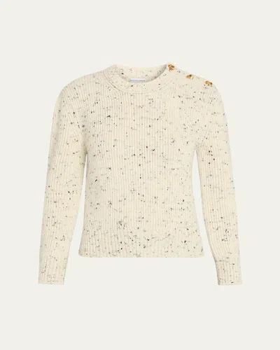 Bottega Veneta Button-shoulder Speckled Rib Crewneck Sweater In Neutral