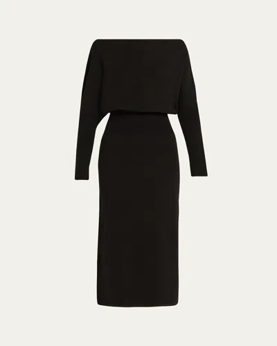 Simkhai Janese Draped Wool-blend Midi Dress In Black