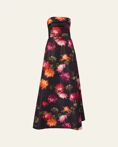 Carolina Herrera Chrysanthemum Print Strapless Faille Gown In Multi