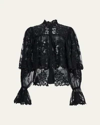 Kobi Halperin Kaylor Layered Embroidered Mesh Blouse In Black